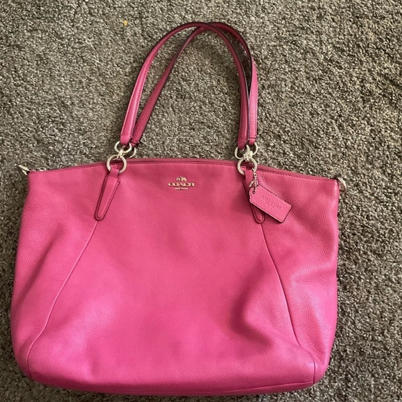 Coach Pink Leather Tote with Silver Hardware